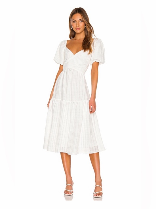 ASTR THE LABEL Dresses & Skirts - ASTR The Label White Puff Sleeve Midi Romantic Tiered Summer Dress, Square Neck
